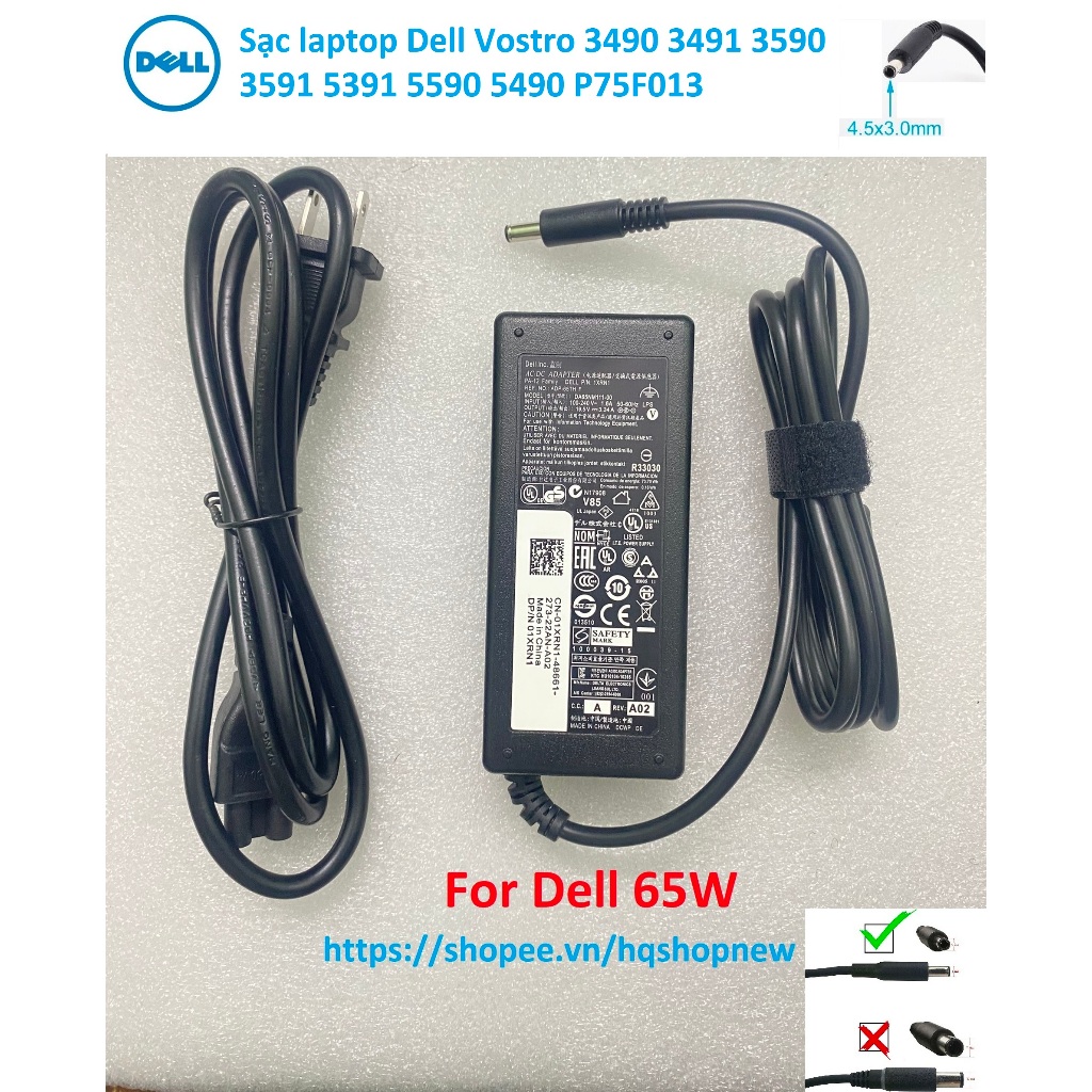 ⚡️ Sạc laptop Dell Vostro 3490 3491 3590 3591 5391 5590 5490 P75F013 45W 65W Chân nhỏ