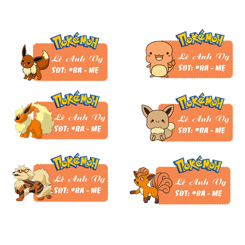 Sticker ủi nhiệt áo Pokemon in tên cho bé theo yêu cầu - PK1