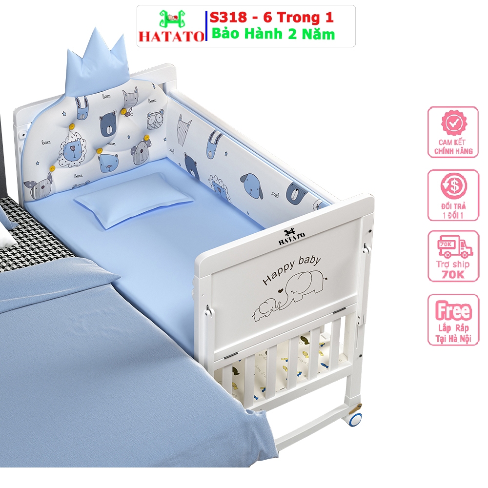 Nôi Cho Bé S318 Hatato BH-2năm dùng cho bé từ 0-4 tuổi 6 chức năng có thể làm nôi cho trẻ sơ sinh và quây cũi cho bé