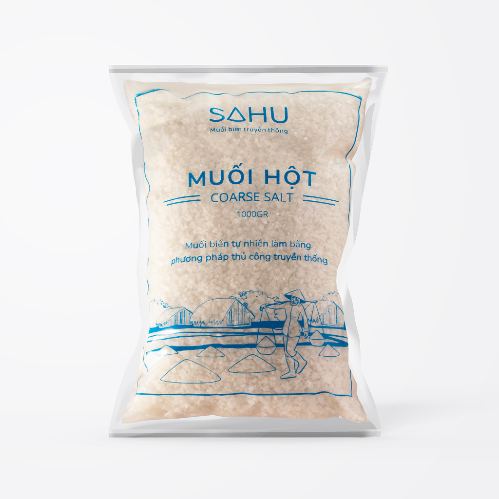 MUỐI HỘT SAHU | SAHU COARSE SALT 1Kg - muối biển tự nhiên 100%, nền đất, giàu khoáng chất