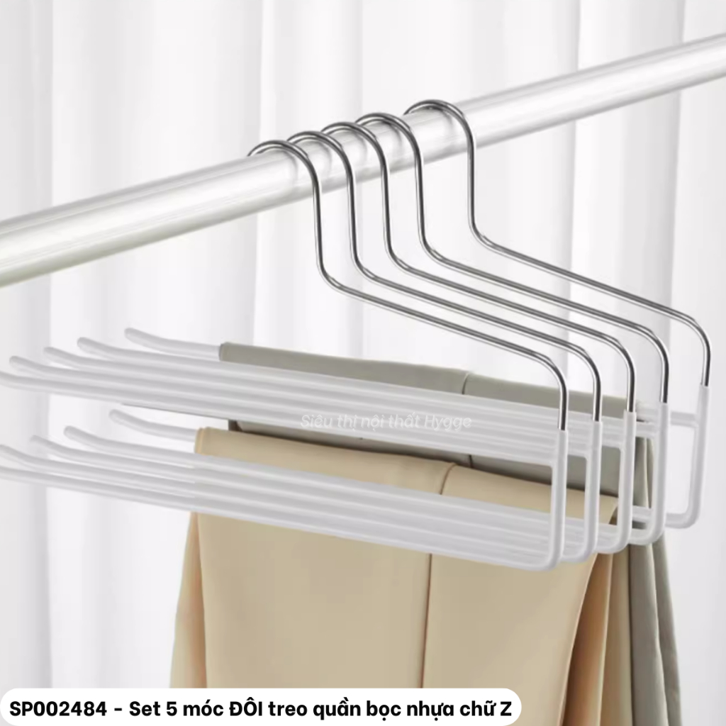 Set 5 móc treo bọc nhựa hình chữ Z chống trượt