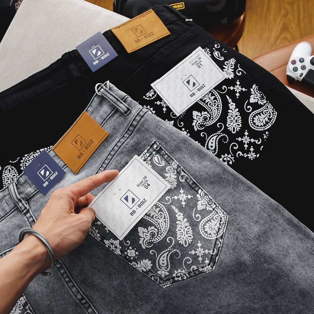 - Quần Short Jean Nam BB - Boiz Họa Tiết In Túi Màu Đen,Xám - 80kg - 130kg