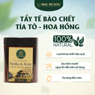 Bột Tẩy Tế Bào Chết Tía Tô Hoa Hồng MỘC HƯƠNG Kèm Thìa Gỗ Tự Nhiên Thoáng Sạch Mềm Mịn Sáng Da 120g