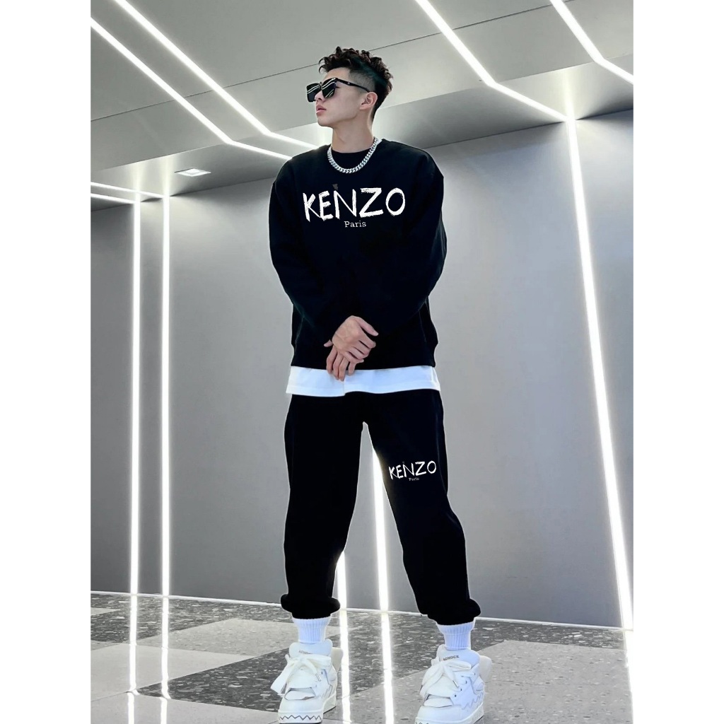 Bộ Thể Thao Thu Đông Dài Tay Kenzo_Paris Bộ Nam Nữ Dài Kenzo_Jordan_Tommy Cổ Tròn Chất Nỉ Ấm