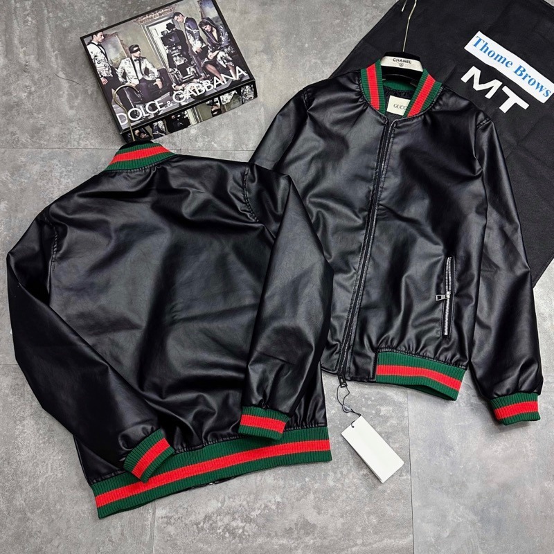 Áo khoác da nam nữ phối tay áo bomber jacket GC áo khoác da FULL bạc