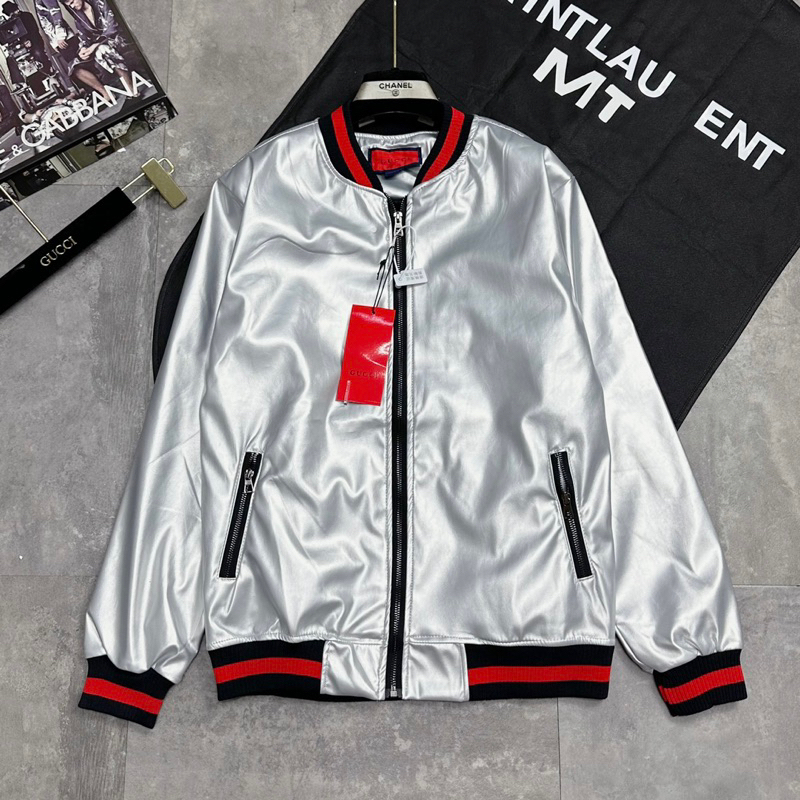 Áo khoác da nam nữ phối tay áo bomber jacket GC áo khoác da FULL bạc