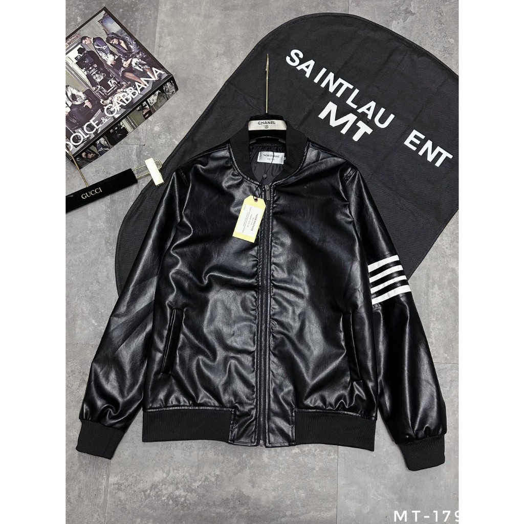 Áo khoác da nam nữ phối tay áo bomber jacket GC áo khoác da FULL bạc