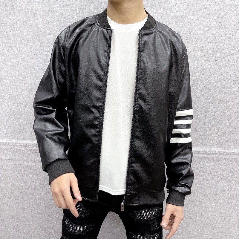 Áo khoác da nam nữ phối tay áo bomber jacket GC áo khoác da FULL bạc