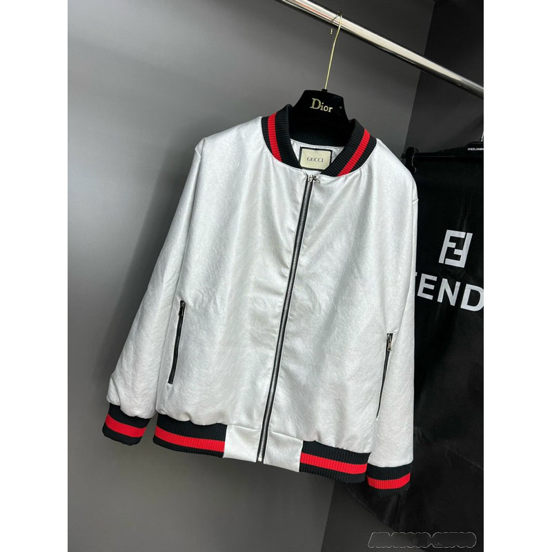 Áo khoác da nam nữ phối tay áo bomber jacket GC áo khoác da FULL bạc