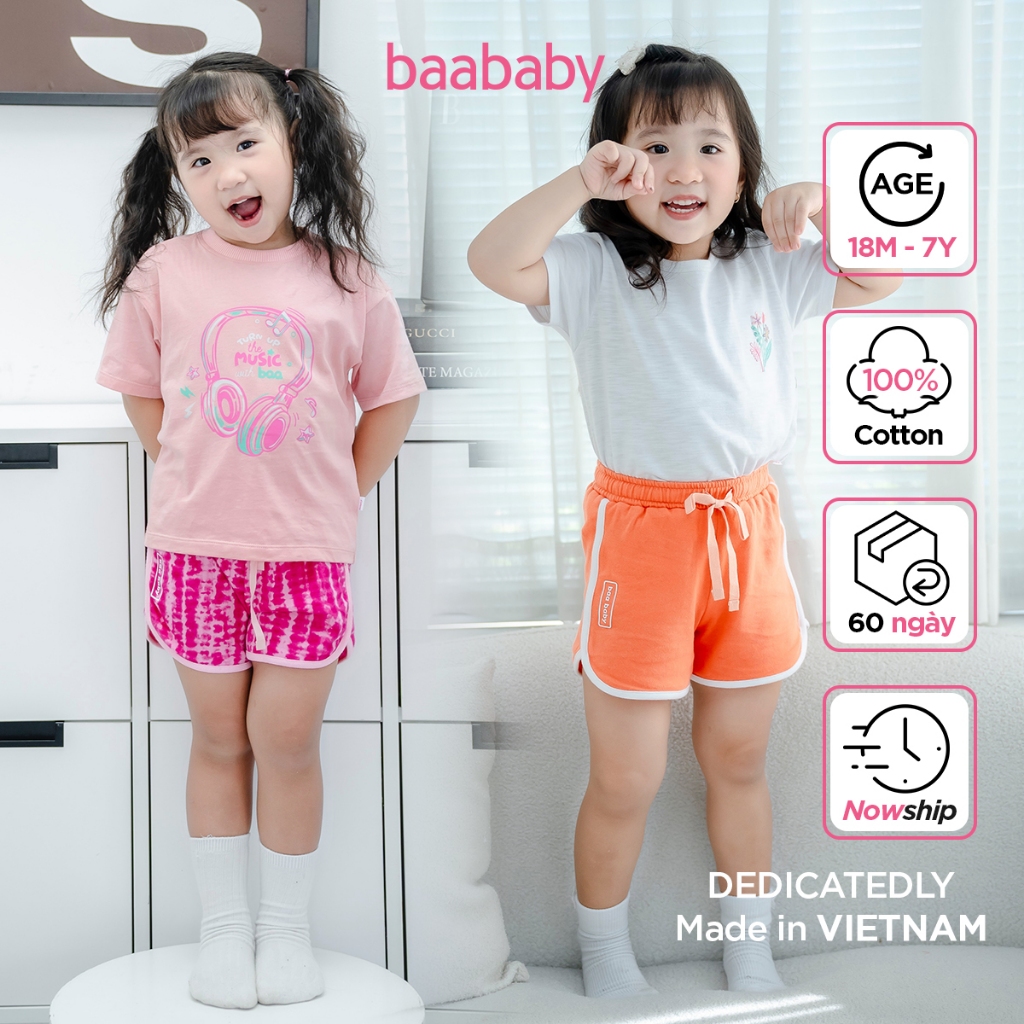 Quần thun cho bé gái, quần sooc mặc nhà, quần short thun phối viền cho bé 1 tuổi - 7 tuổi - B-GT-QU33N-01