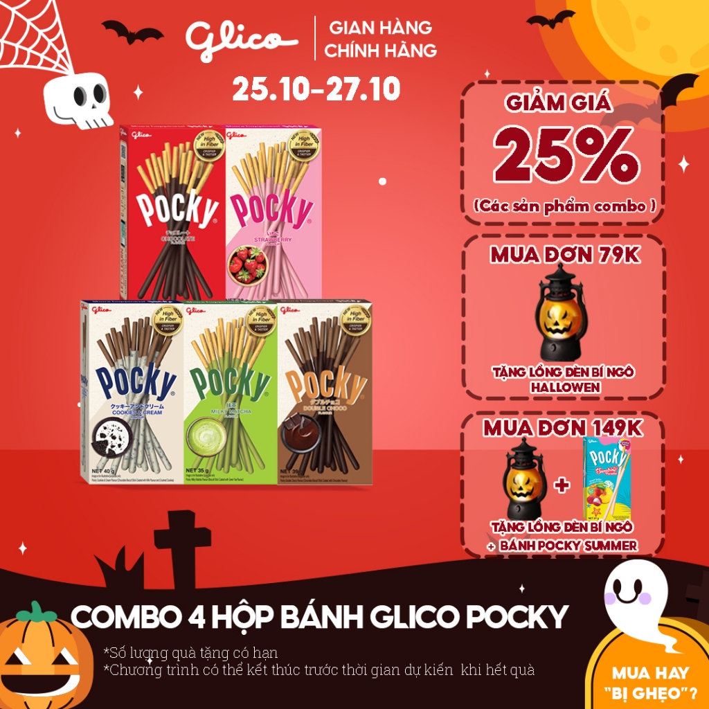 Combo 5 hộp Bánh que Glico Pocky mix vị (1 Socola - 1 Dâu - 1 Cookies & Cream- 1 Matcha - 1 Double Choco)