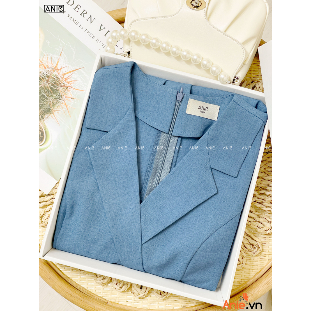 ANIE - Đầm Vest Xanh Xếp Ly Sky - AN2154