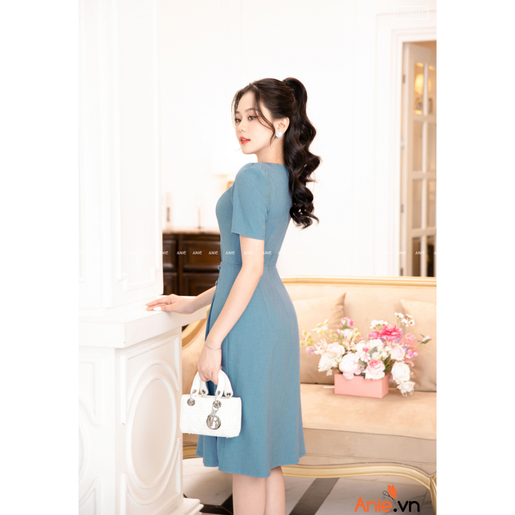 ANIE - Đầm Vest Xanh Xếp Ly Sky - AN2154