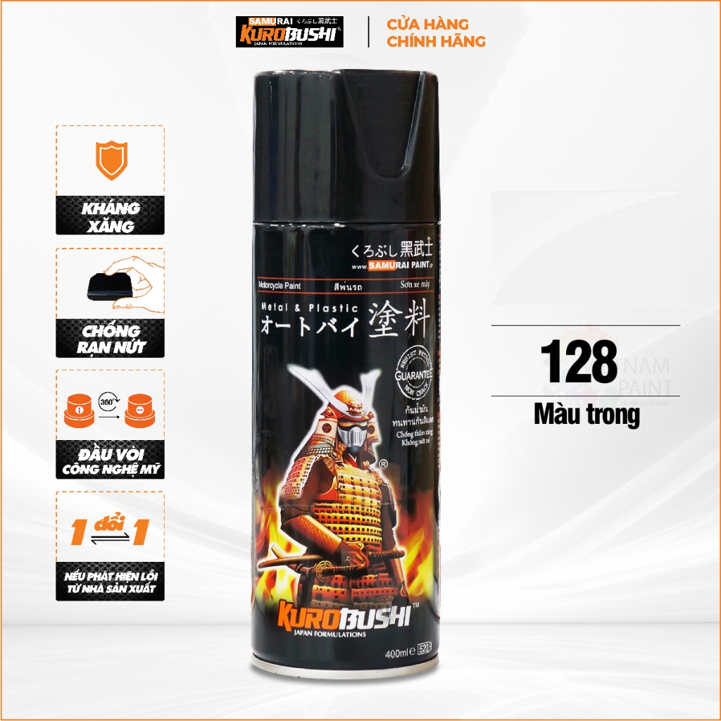 Sơn xịt Samurai Kurobushi - MÀU TRONG 128 ( 400 ml) chuyên dùng cho xe máy