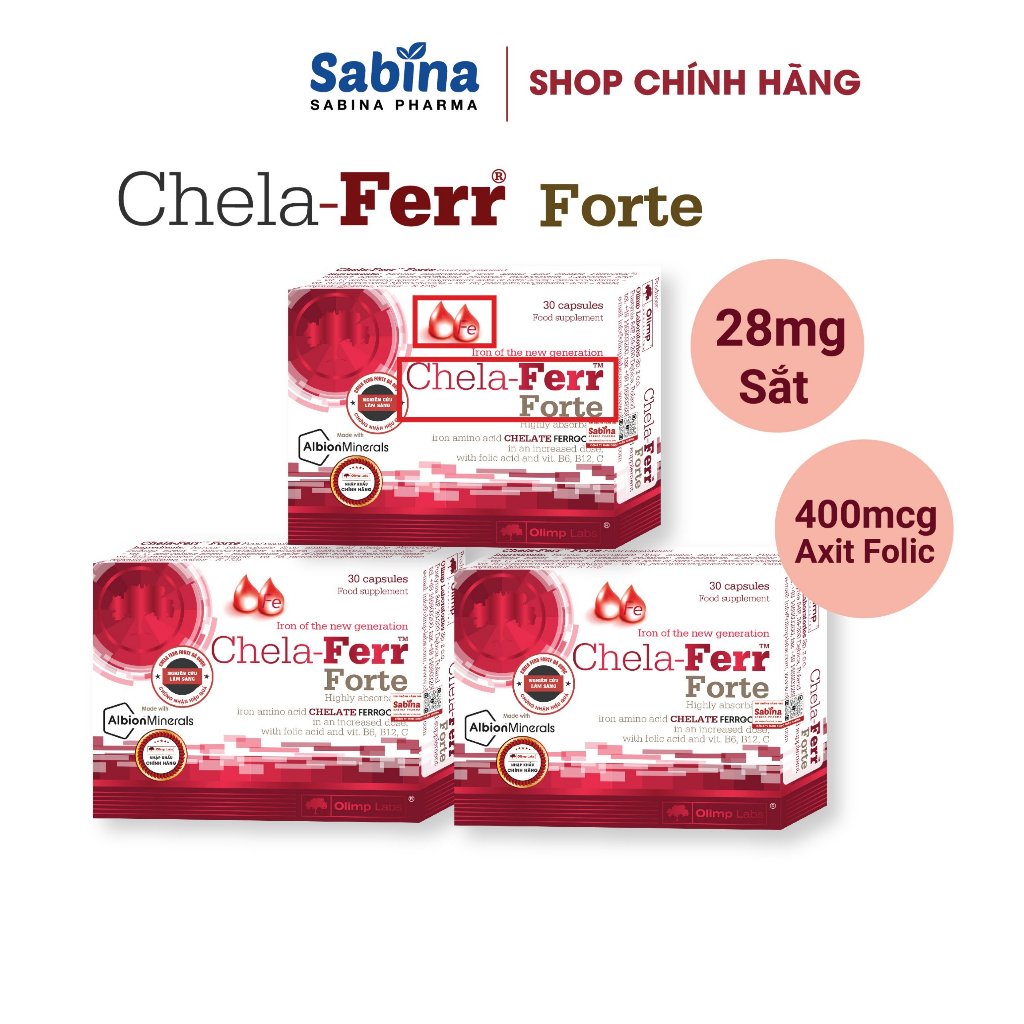 Combo 3 hộp Chela-Ferr® Forte Olimp labs – Viên sắt bà bầu, hỗ trợ cải thiện thiếu máu 11,4g