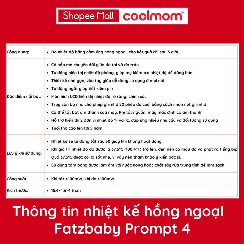 Nhiệt kế hồng ngoạI đo trán và đo tai Fatzbaby Prompt 4 ET003