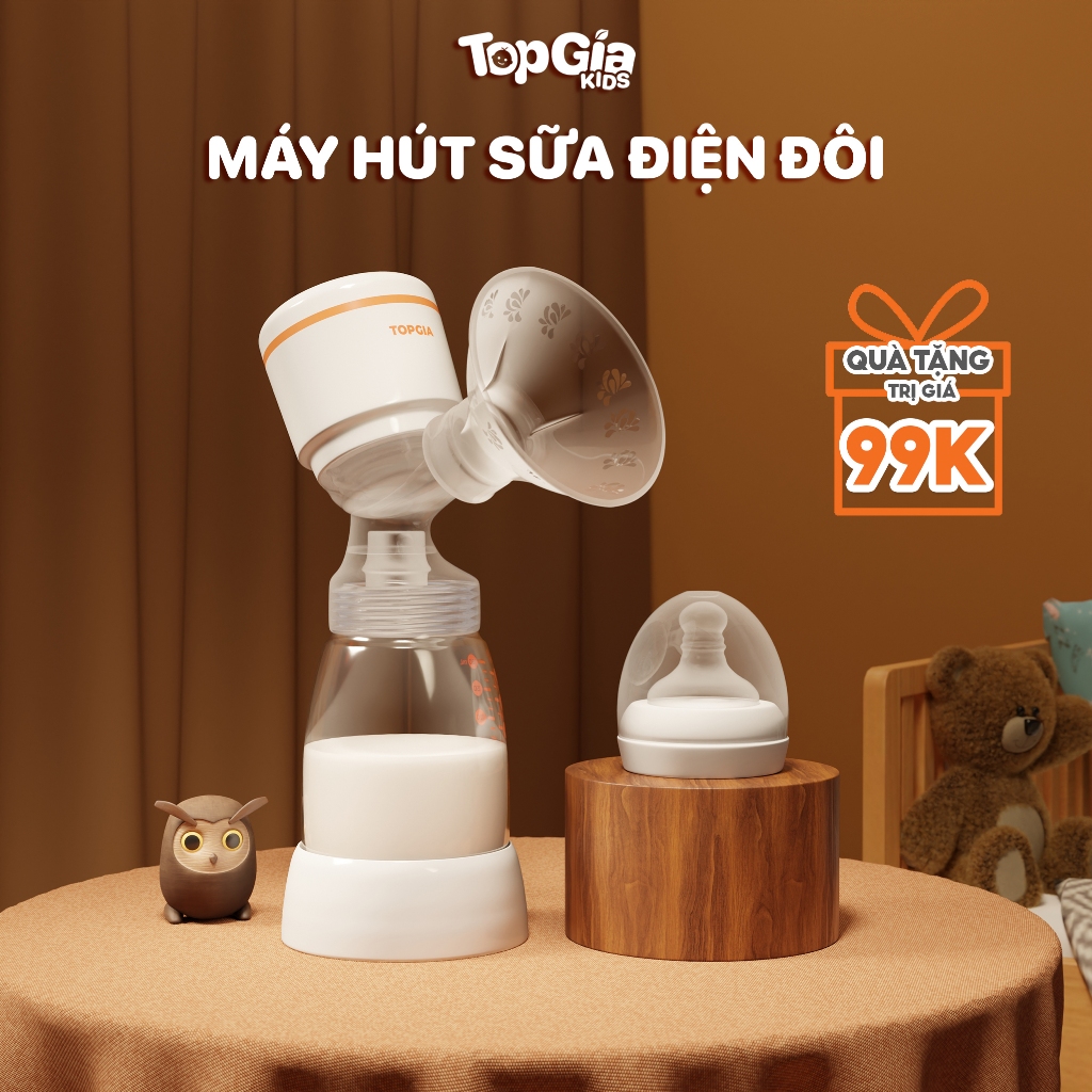 Máy hút sữa điện đôi TOPGIAKIDS đa chế độ massage, có dây, kích sữa lực hút mạnh không gây đau rát
