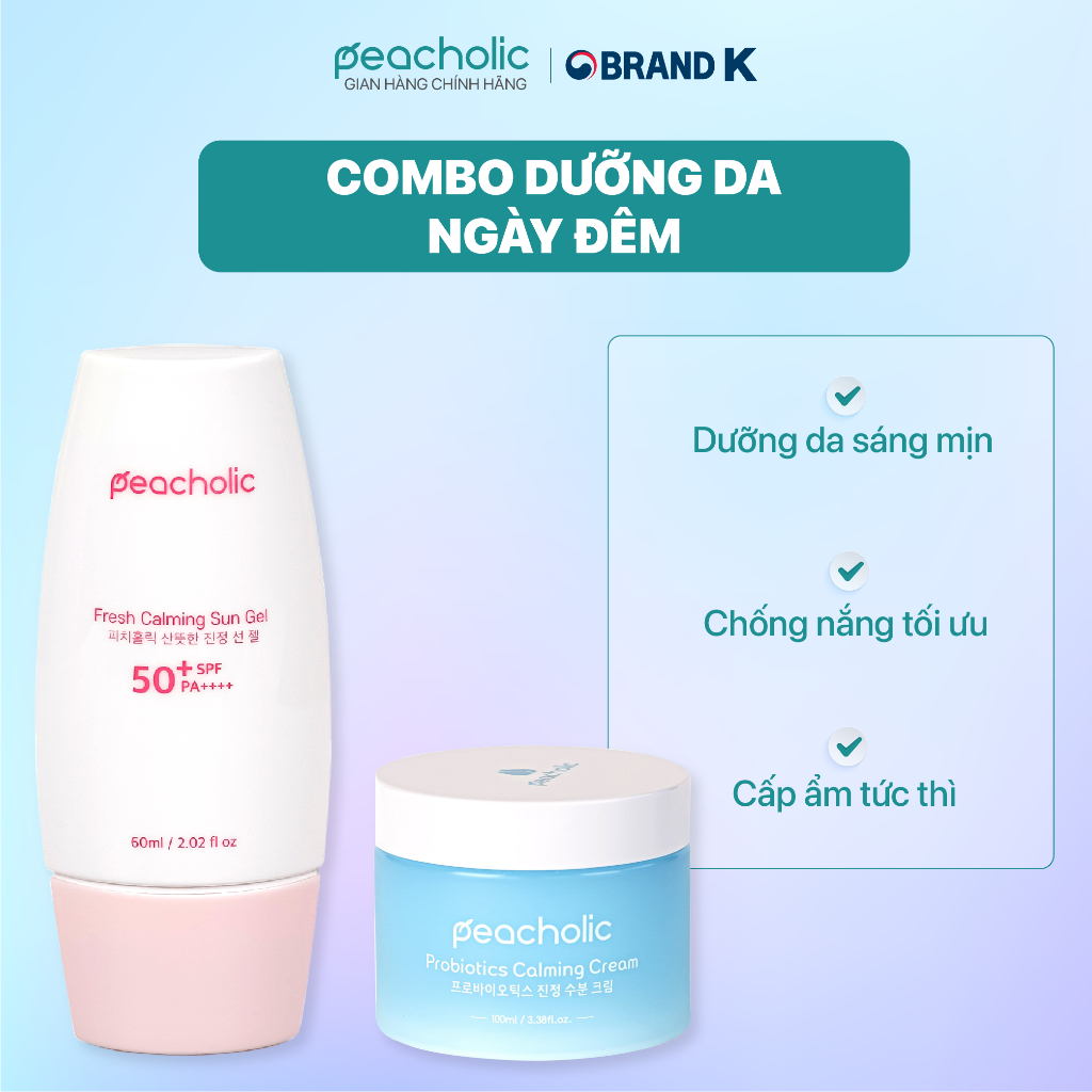 Combo Dưỡng Da Ngày Đêm Peacholic 2 Món Kem Chống Nắng Nâng Tone và Kem Dưỡng Ẩm Ngải Cứu