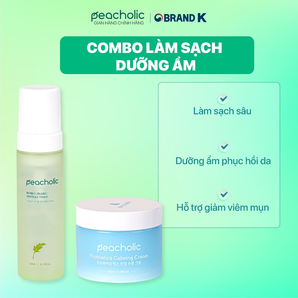 Combo Toner Peacholic Ngải Cứu + Kem Dưỡng Ẩm Peacholic Ngải Cứu Phục Hồi Da