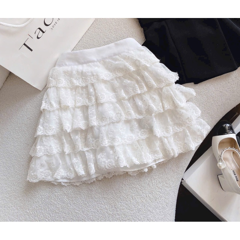 Set áo Trễ vai dáng peplum phối chân váy ren tầng tiểu thư KÈM HÌNH THẬT - usa fashion