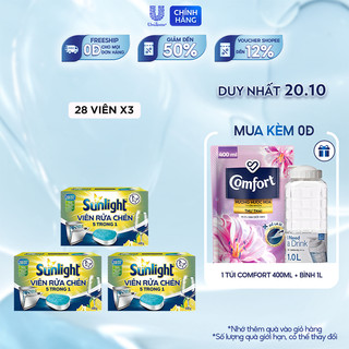 Combo 3 Hộp Viên Rửa Chén Bát SUNLIGHT 5 in 1 Cho Máy Rửa Chén Bát (28V/hộp)