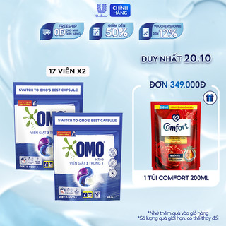 Combo 2 Túi Viên Giặt Tiện Lợi OMO Công Nghệ Anh Quốc - Bền Màu (17 Viên/Túi)