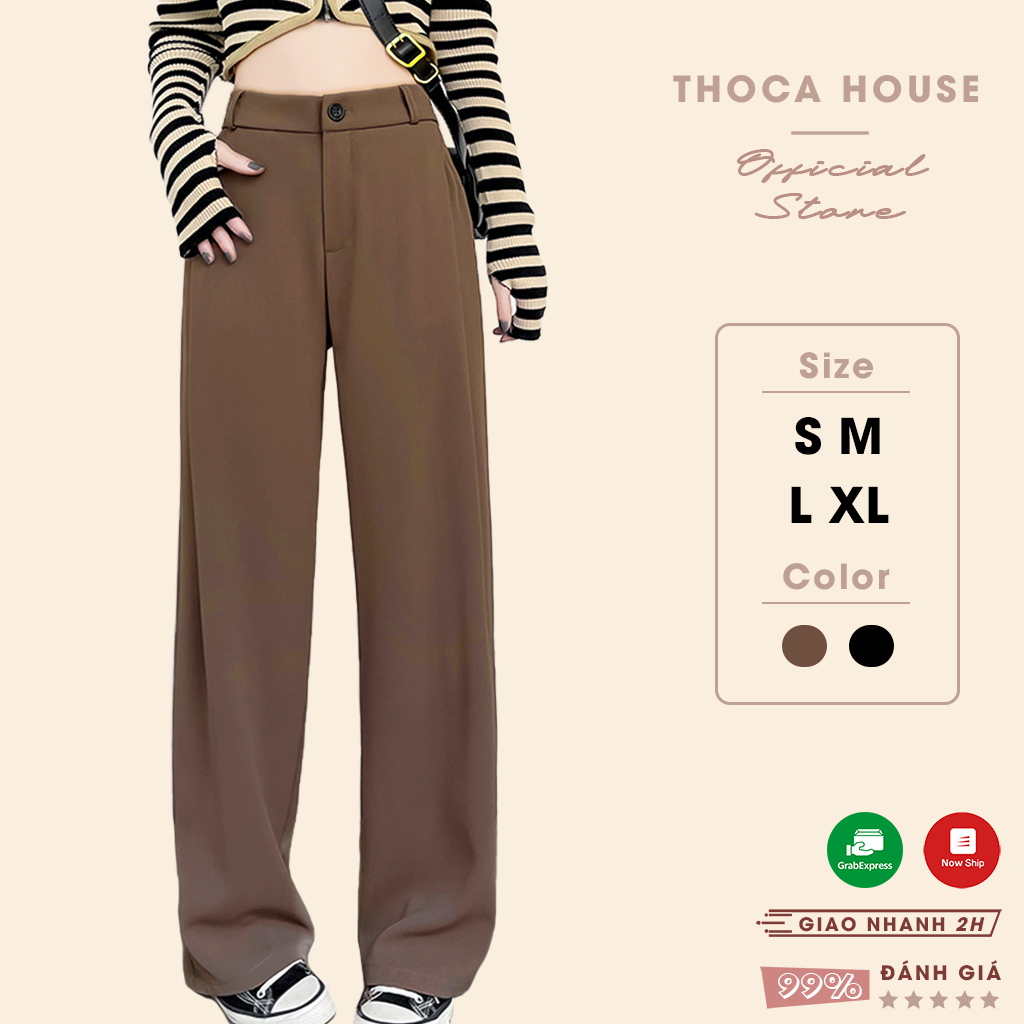 Quần tây culottes suông lưng cao công sở đen, nâu THOCA HOUSE basic vải gold hàn mềm mịn, quần đi làm, đi học