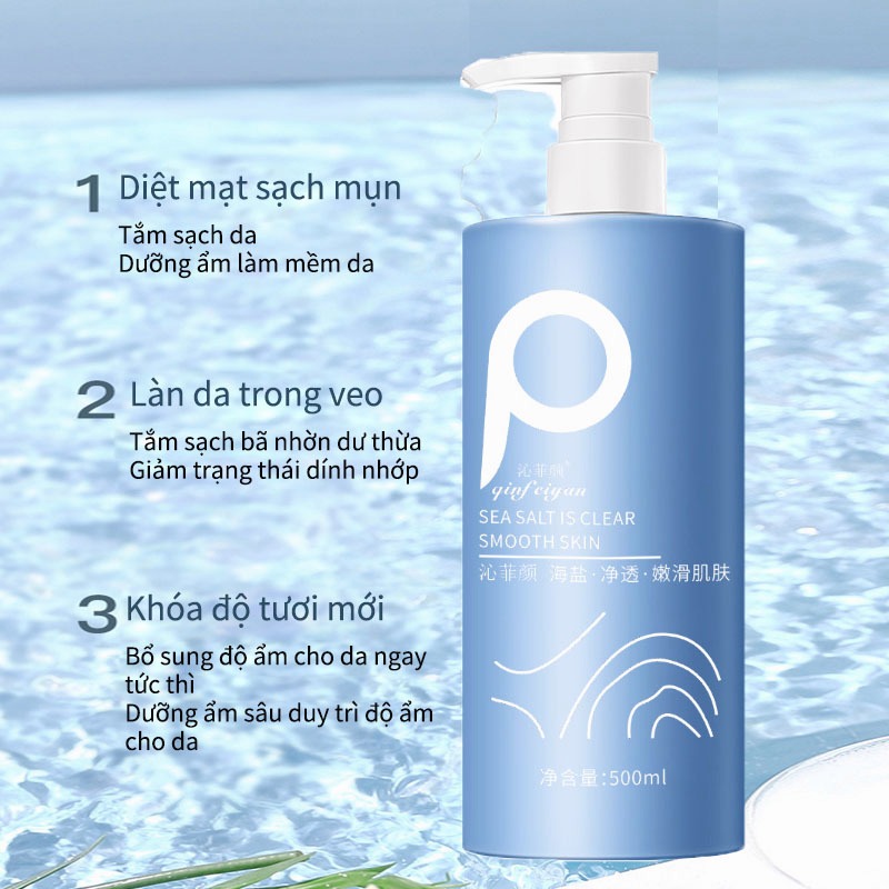 Sữa tắm trắng da Muối biển Sữa tắm tẩy tế bào 500ml tẩy da chết làm sạch sâu bụi bẩn dưới da làm sáng màu da