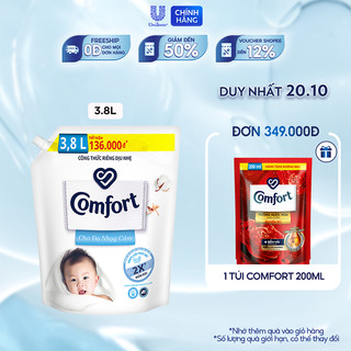Nước Xả Vải Em Bé Comfort Cho Da Nhạy Cảm Túi 3.8L