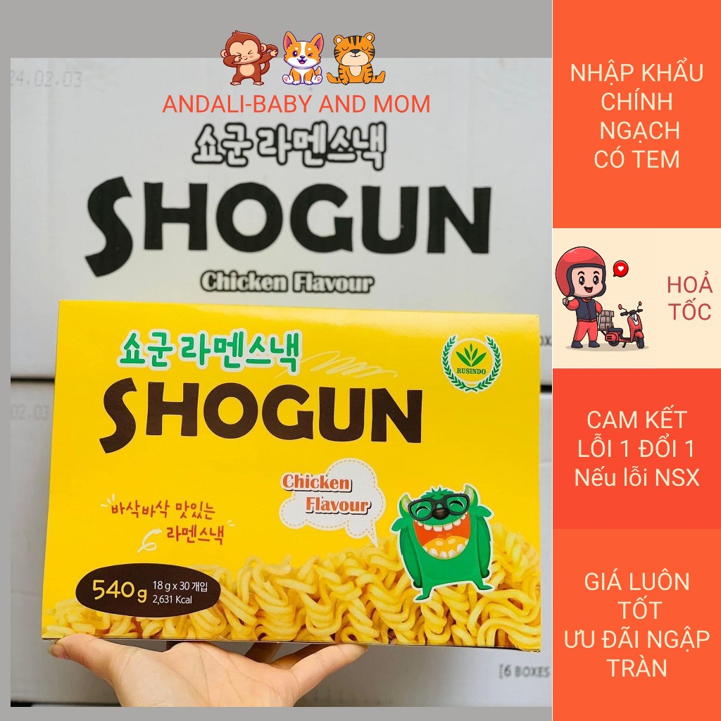 Mì tôm trẻ em SHOGUN ăn liền vị phô mai Hàn Quốc hộp 30 gói date 03/08/2024