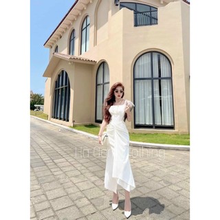 VA729    Đầm dây xếp li eo