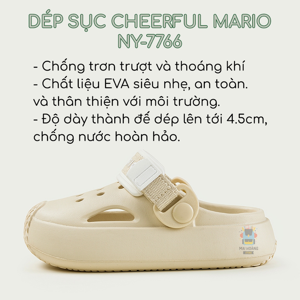 Dép sục cho bé trai, bé gái 2 đến 12 tuổi - dép Cross siêu nhẹ, chống trơn trượt an toàn cho bé Cheerful Mario NY-7766