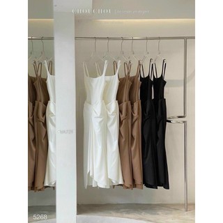 VA729    Đầm dây xếp li eo