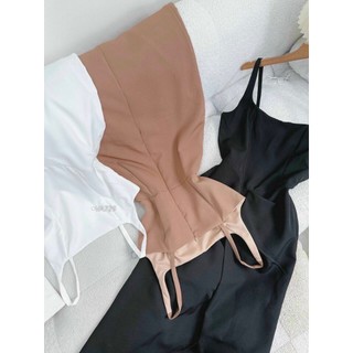 VA729    Đầm dây xếp li eo
