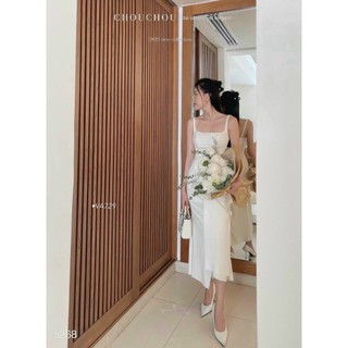 VA729    Đầm dây xếp li eo