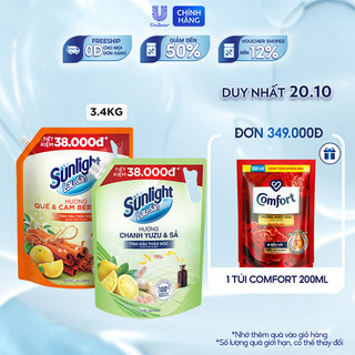 Nước lau sàn Sunlight BIOSHIELD Ngăn côn trùng hiệu quả | Túi 3,4 KG | Chanh Yuzu & Sả | Quế & Cam Bergamot