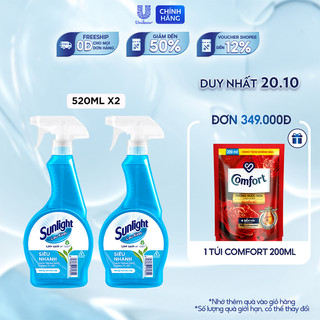Combo 2 Nước lau kính Sunlight Siêu nhanh|Phiên bản nâng cấp từ Cif|Sạch trong suốt, không tỳ vết|Chai 520ml
