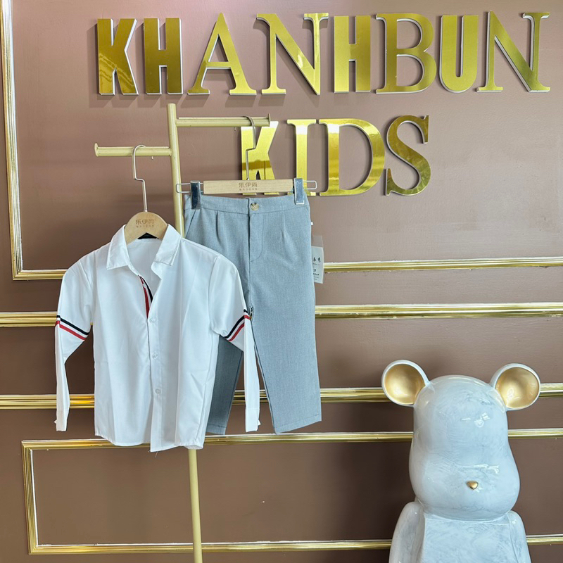 Sơ mi trắng phối viền tay hàng loại 1 không nhăn 100% cotton cho bé trai size từ 10 kí đến 40 kí