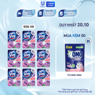 Combo 9 Viên Tẩy Bồn Cầu Vim Power 5 Sạch Khuẩn Thơm Mát (Hương Lavender | Hương Chanh | Hương Trà xanh & Chanh)
