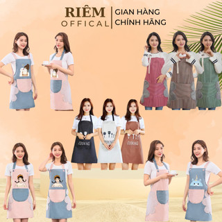 Tạp Dề Phong Cách Hàn Quốc Cao Cấp Có Khăn Lâu Tay 2 Bên Và Một Túi Bỏ Vật Dụng Tiện Lợi RIEM