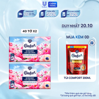 Combo 2 Hộp Giấy Thơm Comfort Hương Mẫu Đơn Và Hoa Hồng Ohara 40 tờ/hộp, Dành Cho Máy Sấy Quần Áo, Tủ Quần Áo