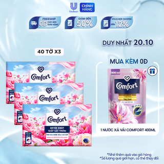 Combo 3 Hộp Giấy Thơm Comfort Hương Mẫu Đơn Và Hoa Hồng Ohara 40 tờ/hộp, Dành Cho Máy Sấy Quần Áo, Tủ Quần Áo