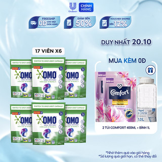 Combo 6 Túi Viên Giặt Tiện Lợi OMO Công Nghệ Anh Quốc - Khử Mùi (17 Viên/Túi)