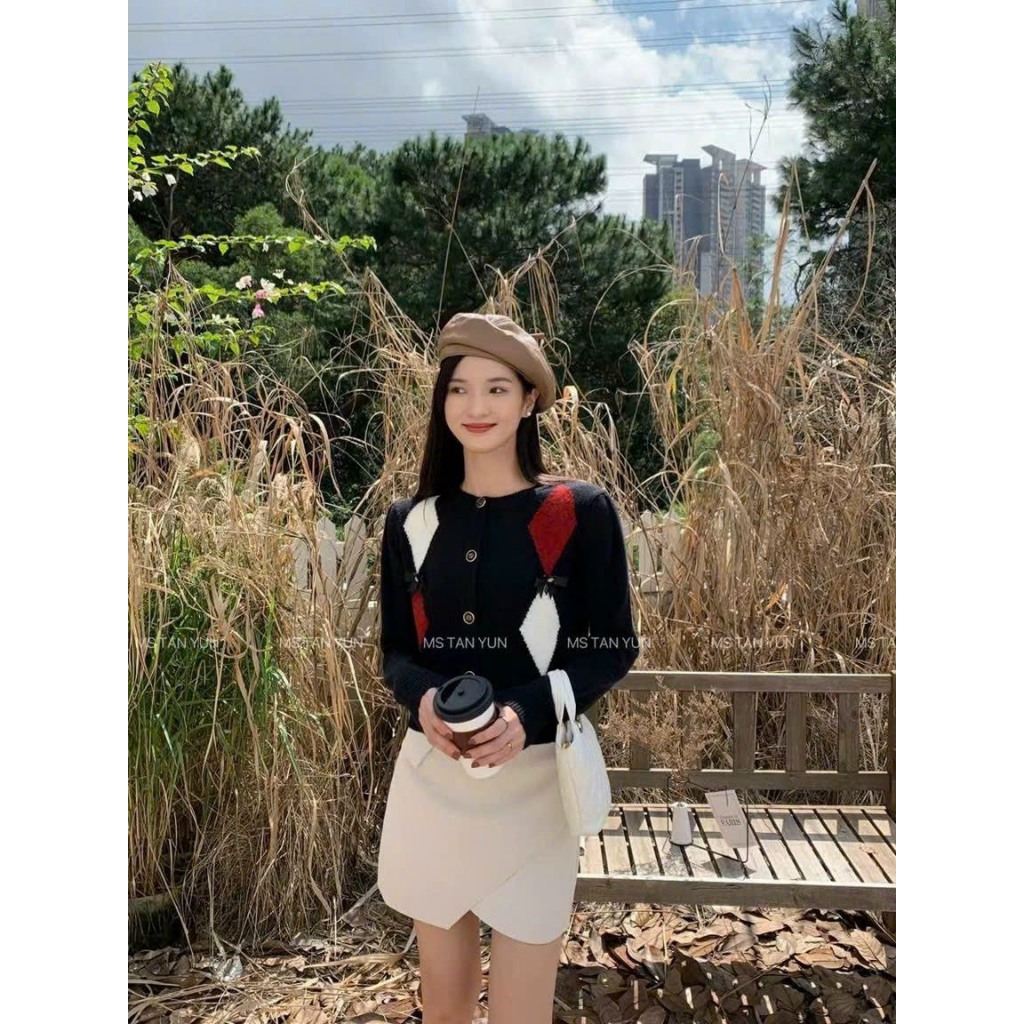 Áo cardigan len trám nơ hot hit hàng QC freesize