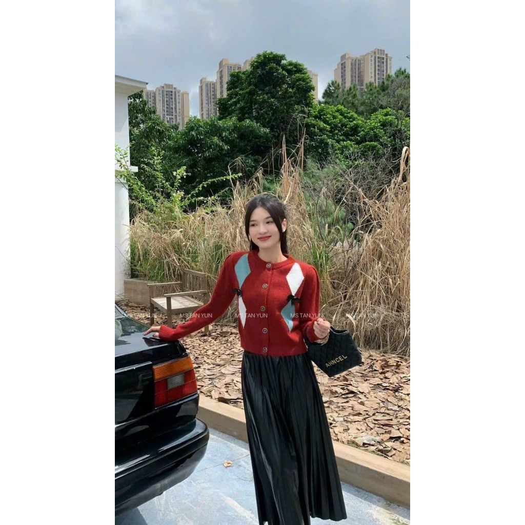 Áo cardigan len trám nơ hot hit hàng QC freesize