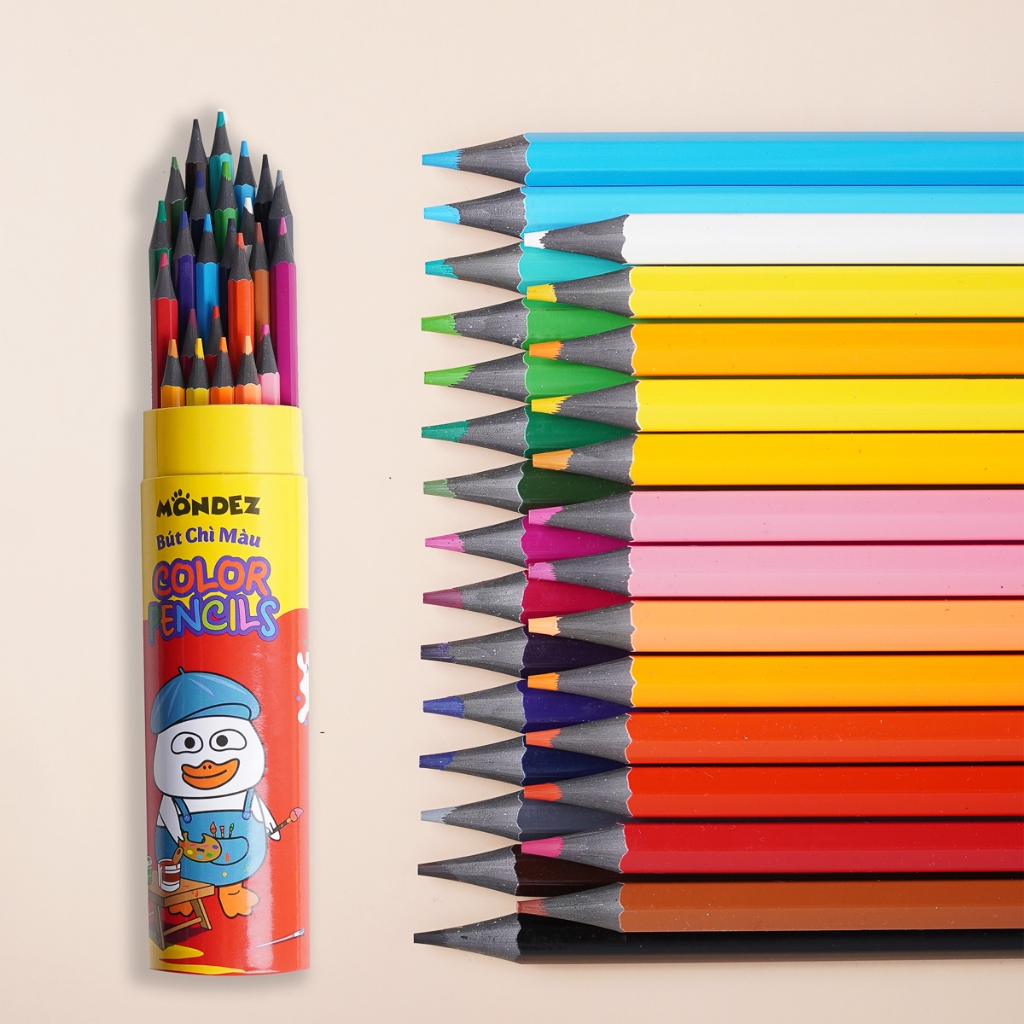 Bút Chì Màu Cao Cấp MONDEZ Ống 12/18/24 Màu Tươi Sáng, An Toàn Cho Bé M40004/40005/40006