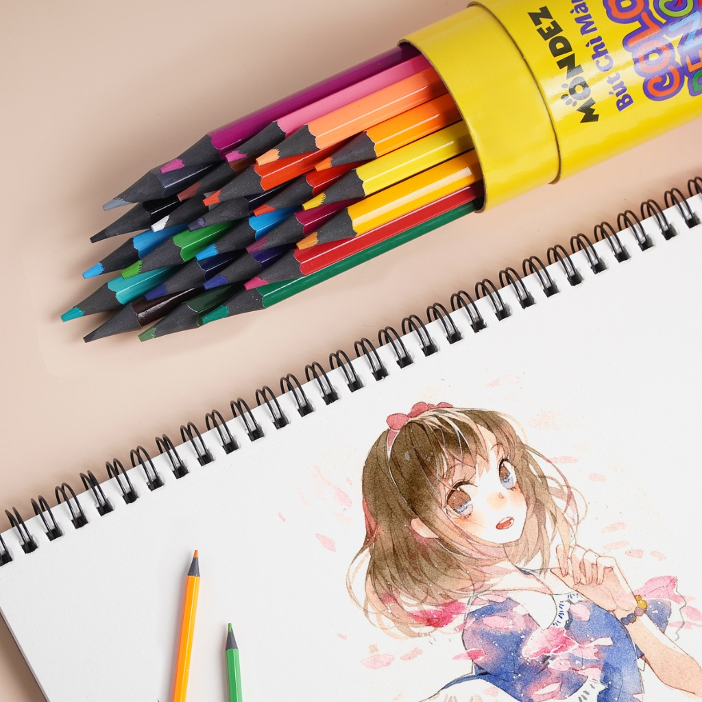 Bút Chì Màu Cao Cấp MONDEZ Ống 12/18/24 Màu Tươi Sáng, An Toàn Cho Bé M40004/40005/40006