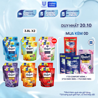 Combo 2 túi nước xả làm mềm vải Comfort Chăm sóc Chuyên sâu Đậm đặc Một lần xả túi 3.8L