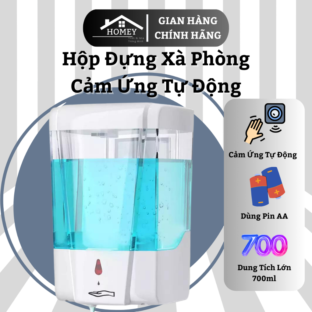 Homey - Hộp đựng xà phòng xà bông rửa tay, nước sát khuẩn - Cảm ứng tự động nhả dung dịch, Chạy pin AA