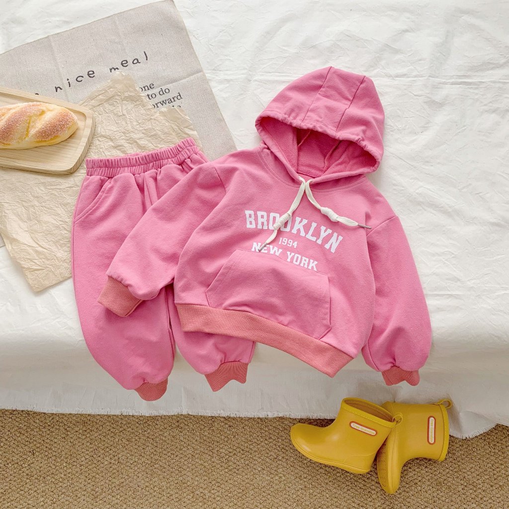 Bộ nỉ da cá bé trai bé gái có mũ BROOKLYN Bernie GS- Bộ thu đông dài tay áo hoodie cho bé từ 9-23kg - 0723B023